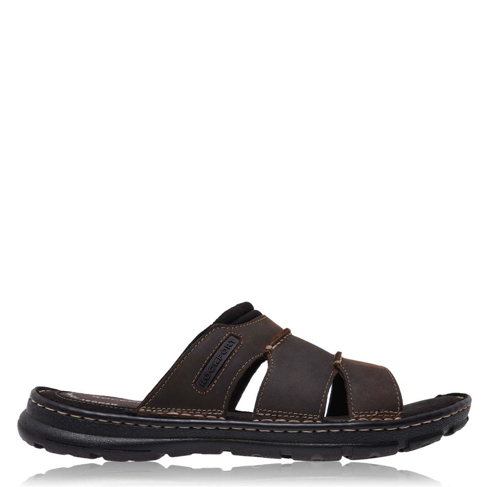 Rockport Men's Darwyn Sliders Sandals - Brown - USA (3092KSBHN)